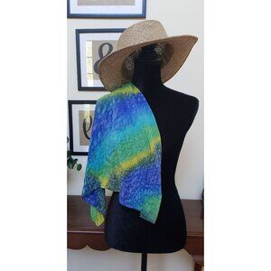 Vintage Silk Painting Square Scarf 100% Pure Silk Multicolor Handcrafted Hangzho